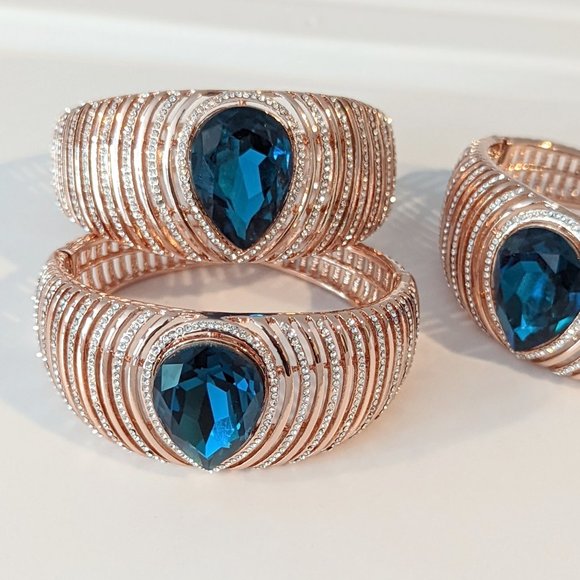 Rose Gold Plated Blue Crystal Opulence Bracelet - Picture 7 of 10